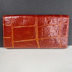 Lodis Red Croc Embossed Leather Checkbook Wallet Organizer